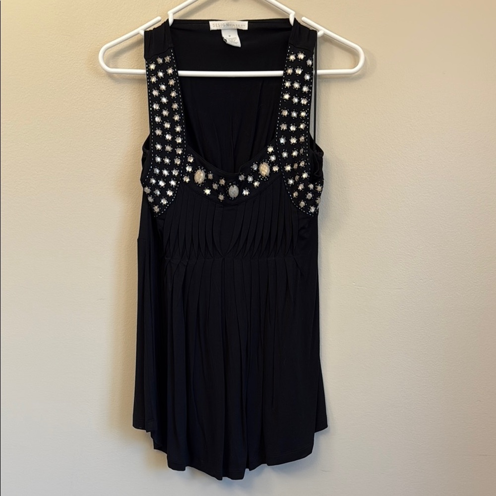 Design History Black Embellished Pleated Tank Top